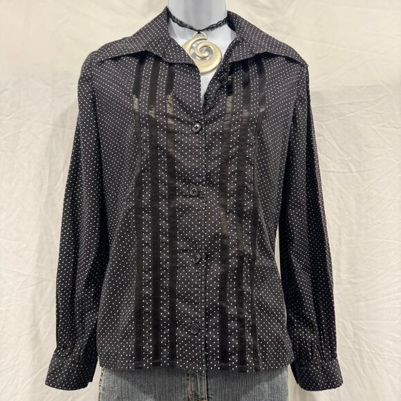 Vintage Y2K Liberty of London Black Polka Dot Button Down Blouse Cotton - Picture 2 of 8
